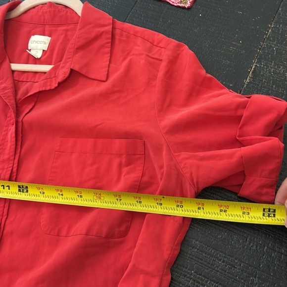 Chico’s Silky Soft Camp Button Down Shirt Burnt Orange size 2 US 4-6 - Picture 9 of 11